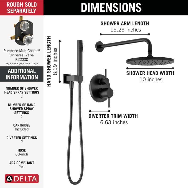 DELTA Modern Monitor 14 Series Shower with Raincan & Hand Shower — Matte Black