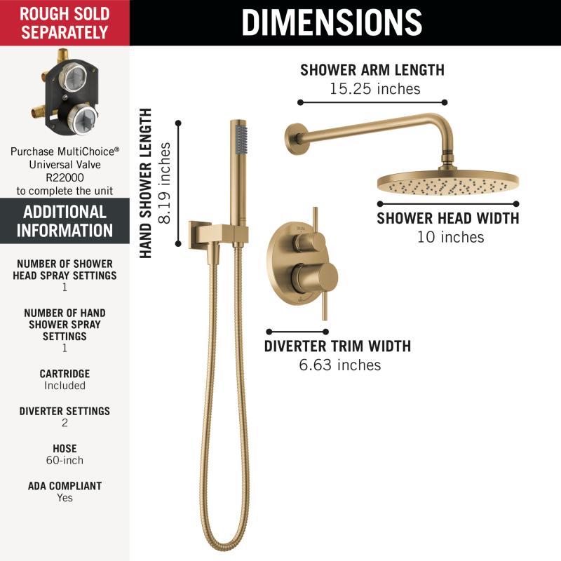 DELTA Modern Monitor 14 Series Shower with Raincan & Hand Shower — Champagne Bronze