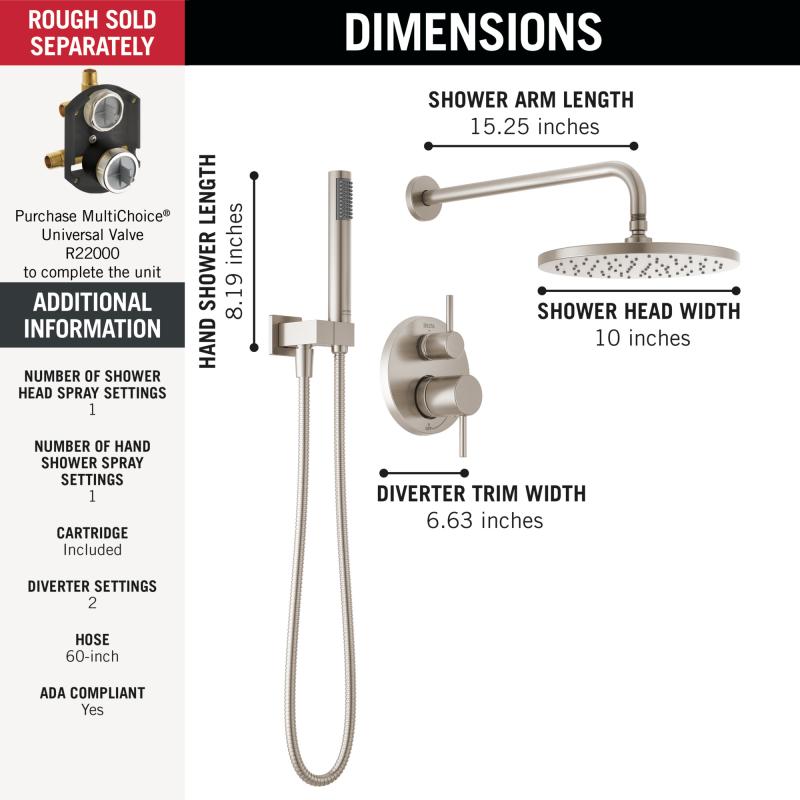 DELTA Modern Monitor 14 Series Shower with Raincan & Hand Shower — Spotshield Brushed Nickel
