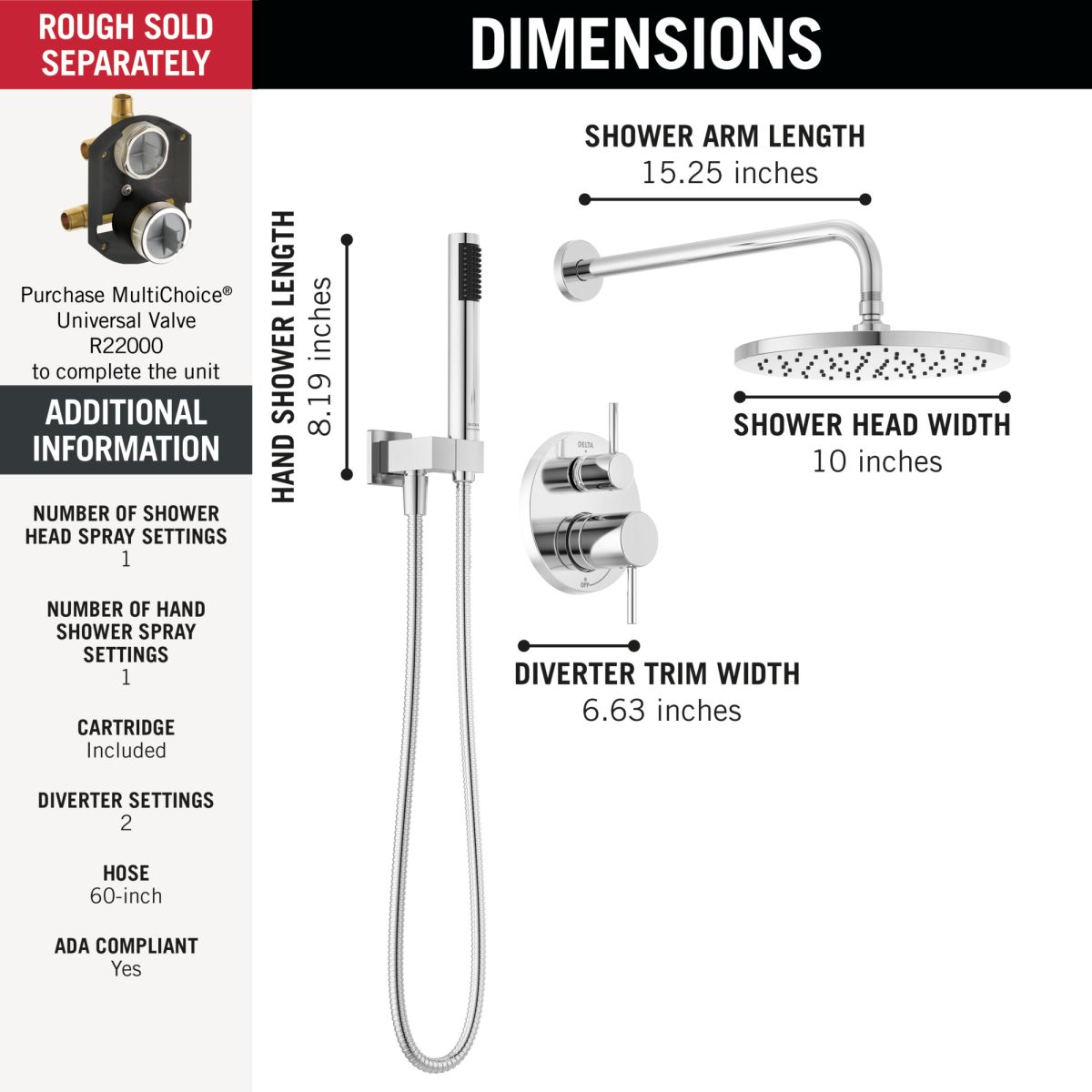 DELTA Modern Monitor 14 Series Shower with Raincan & Hand Shower — Chrome