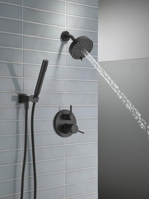 DELTA Modern 14S Shower Trim w Fixed Head & Hand Shower — Matte Black