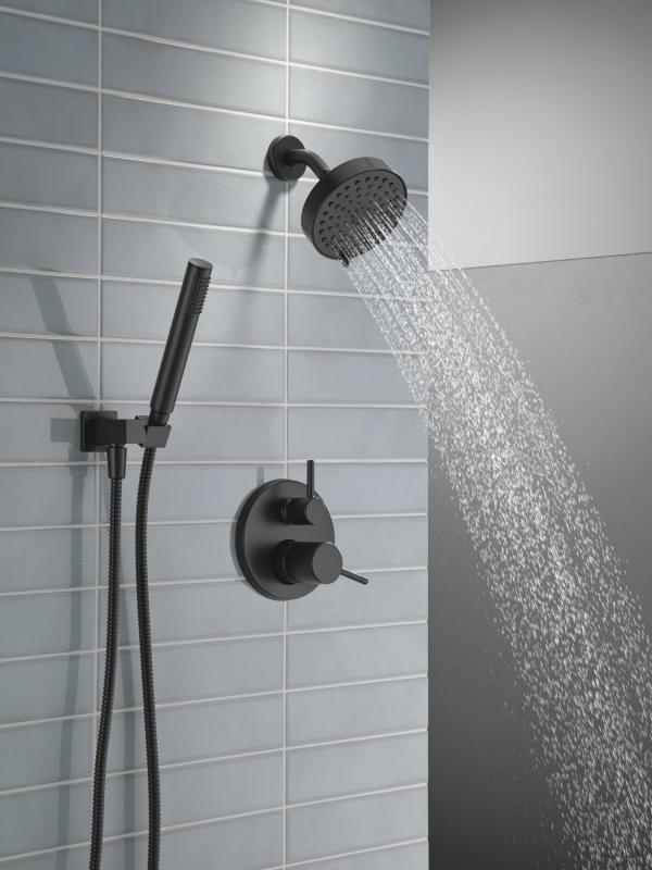DELTA Modern 14S Shower Trim w Fixed Head & Hand Shower — Matte Black