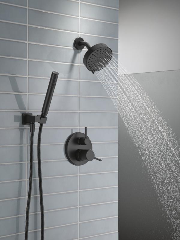 DELTA Modern 14S Shower Trim w Fixed Head & Hand Shower — Matte Black