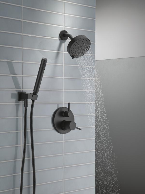 DELTA Modern 14S Shower Trim w Fixed Head & Hand Shower — Matte Black