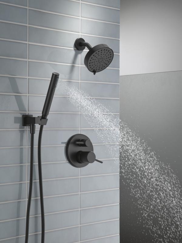 DELTA Modern 14S Shower Trim w Fixed Head & Hand Shower — Matte Black