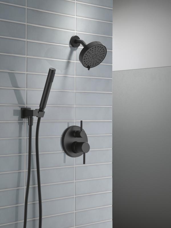 DELTA Modern 14S Shower Trim w Fixed Head & Hand Shower — Matte Black