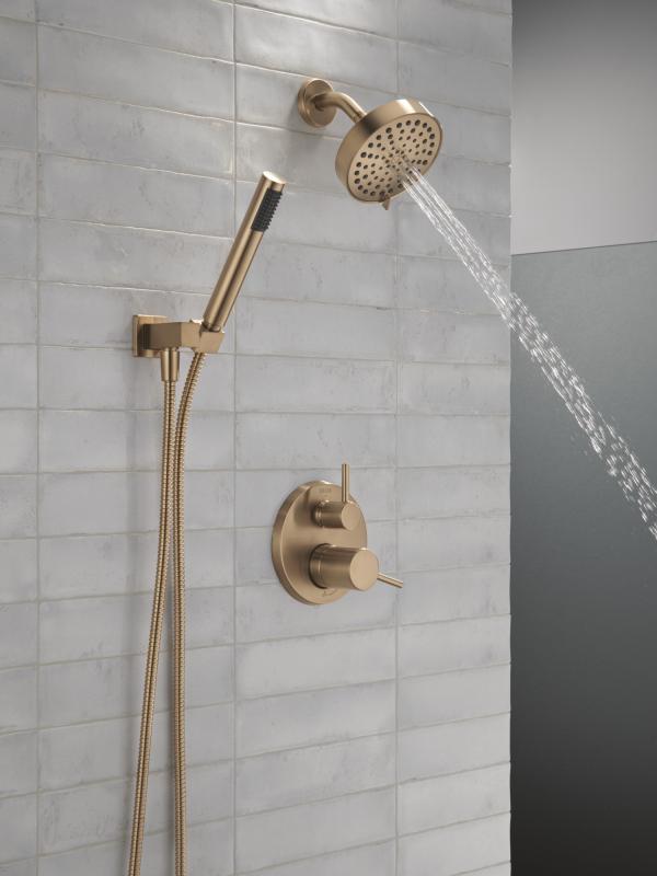 DELTA Modern 14S Shower Trim w Fixed Head & Hand Shower — Champagne Bronze