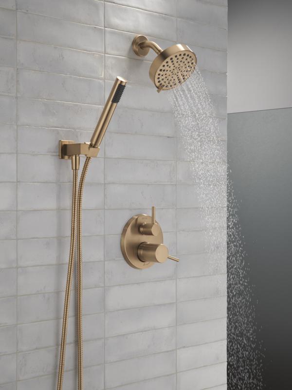DELTA Modern 14S Shower Trim w Fixed Head & Hand Shower — Champagne Bronze