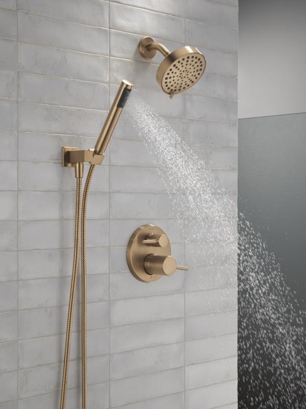 DELTA Modern 14S Shower Trim w Fixed Head & Hand Shower — Champagne Bronze