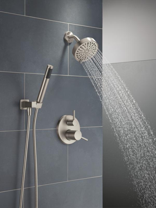 DELTA Modern 14S Shower Trim w Fixed Head & Hand Shower — Spotshield Brushed Nickel