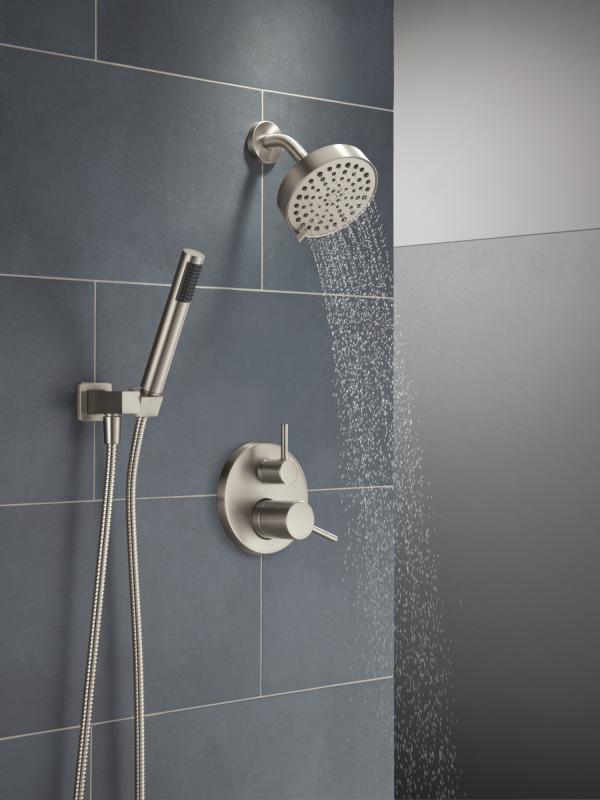 DELTA Modern 14S Shower Trim w Fixed Head & Hand Shower — Spotshield Brushed Nickel