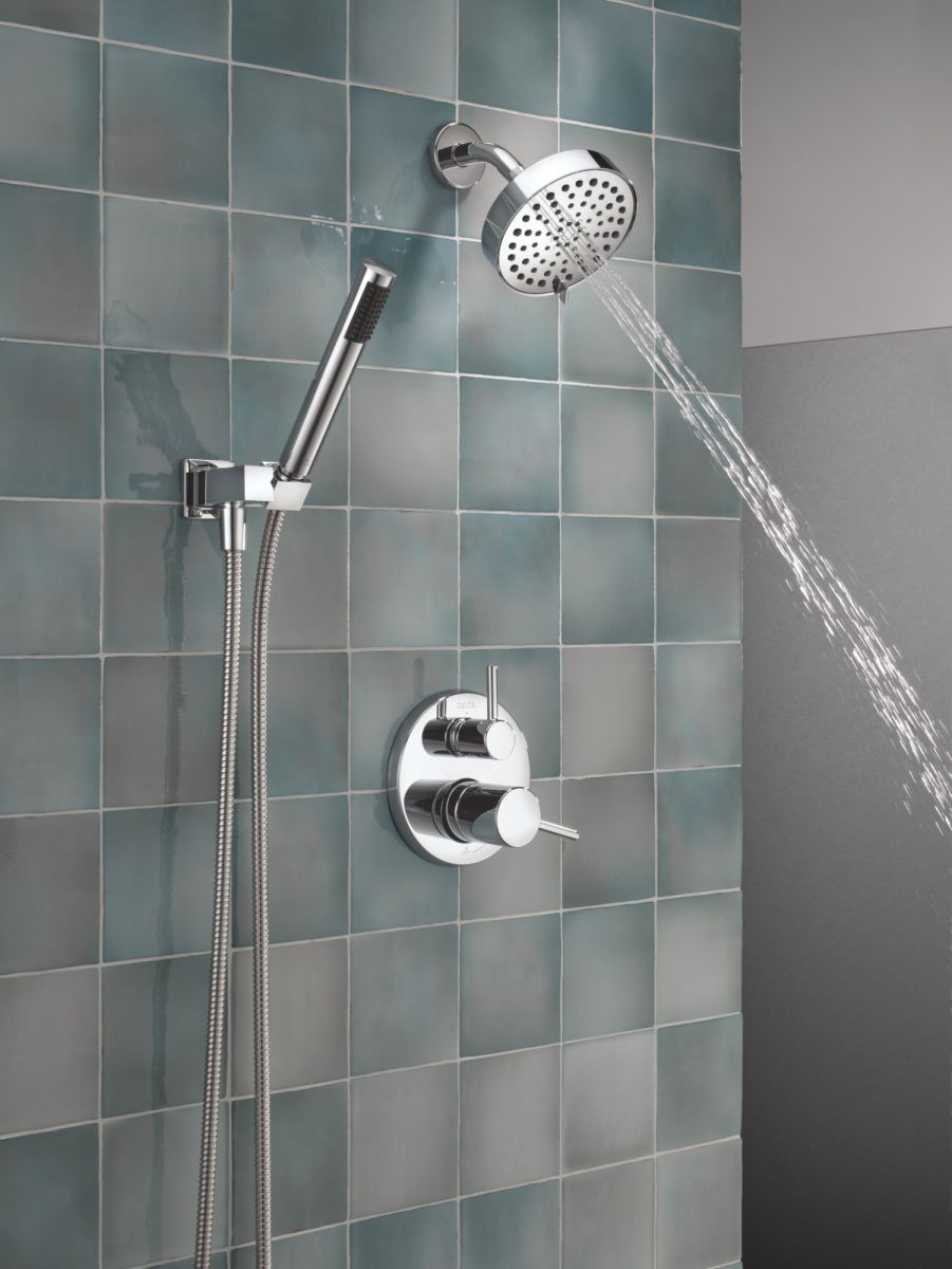 DELTA Modern 14S Shower Trim w Fixed Head & Hand Shower — Chrome