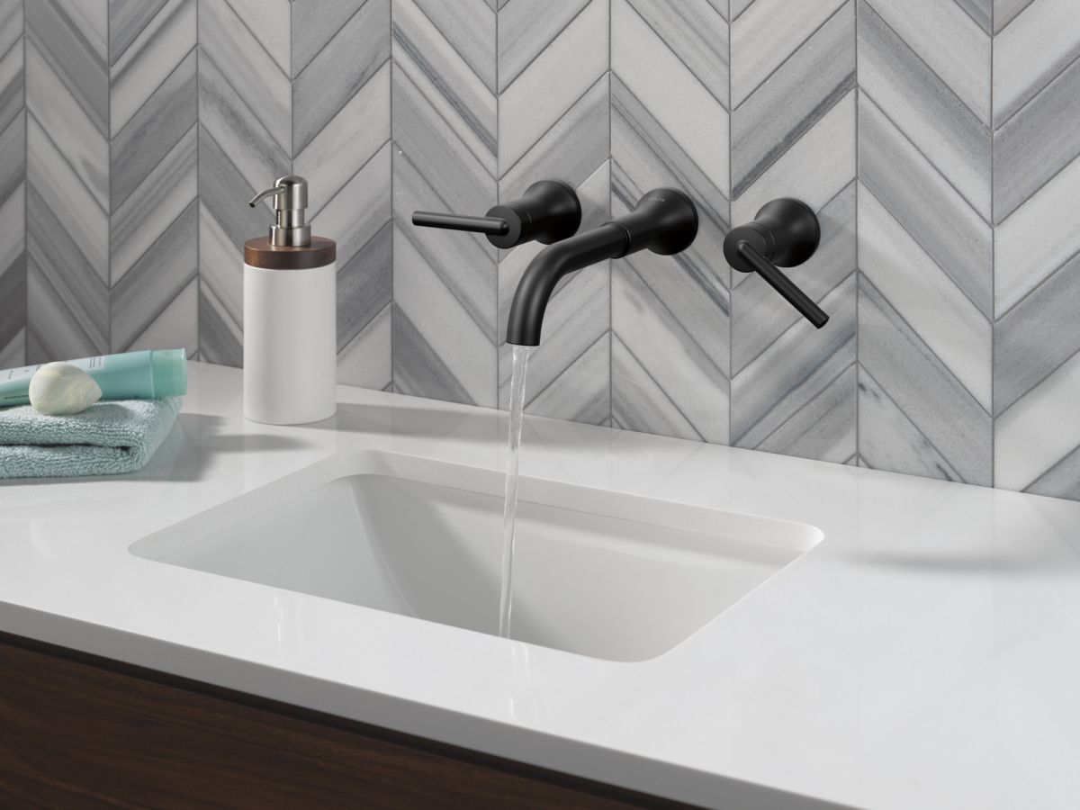 DELTA Trinsic Two Handle Wall Mount Bathroom Faucet — Matte Black