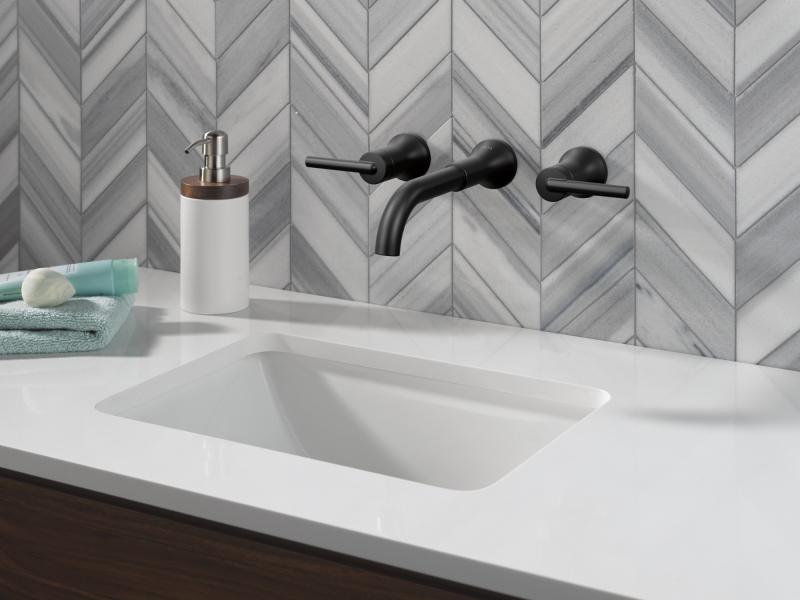 DELTA Trinsic Two Handle Wall Mount Bathroom Faucet — Matte Black