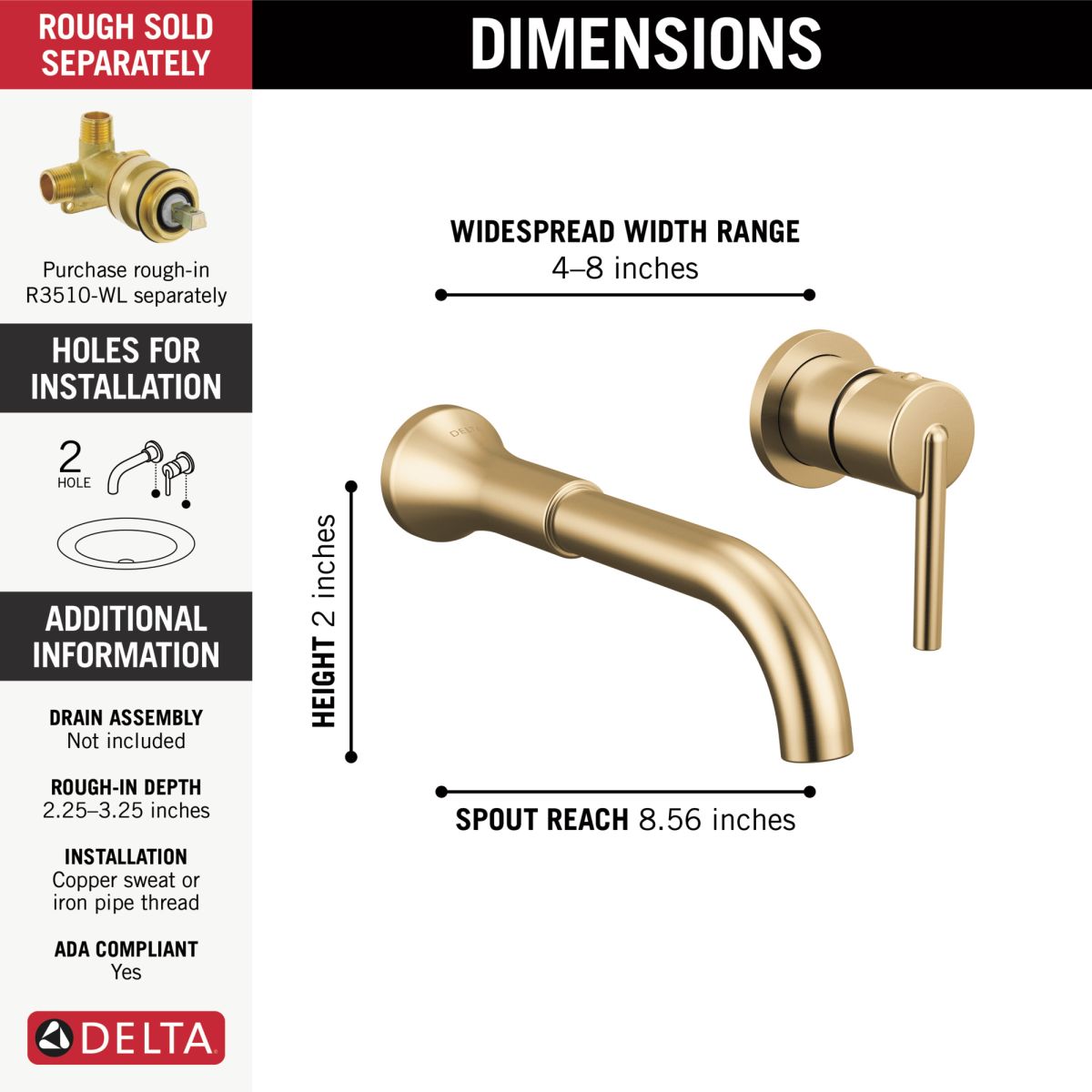 DELTA Trinsic Single Handle Wall Mount Bathroom Faucet Trim — Champagne Bronze