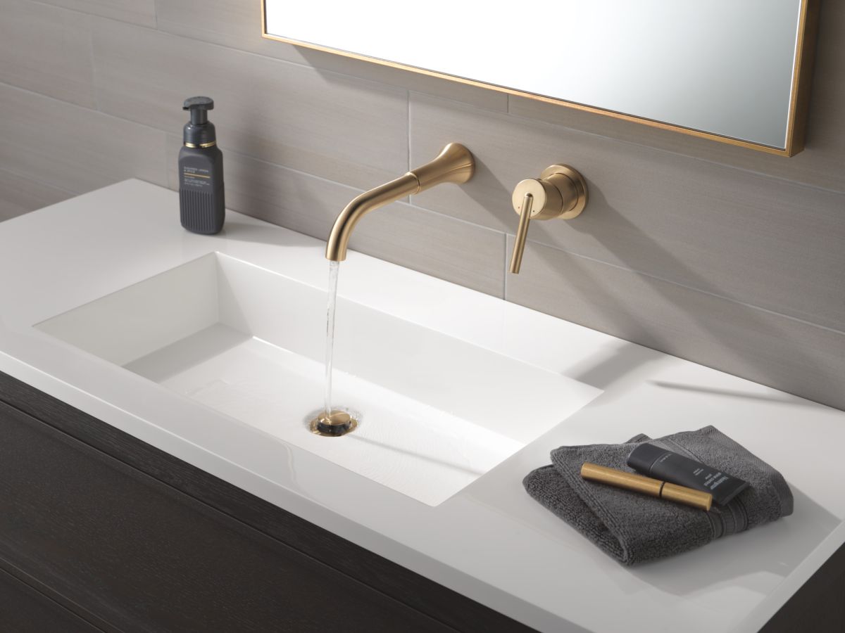 DELTA Trinsic Single Handle Wall Mount Bathroom Faucet Trim — Champagne Bronze