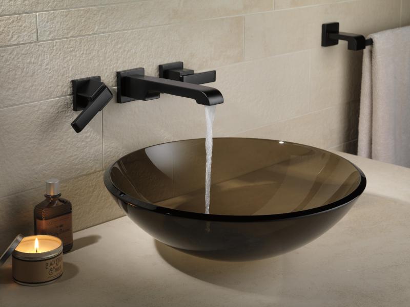 DELTA Ara Two Handle Wall Mount Bathroom Faucet Trim — Matte Black