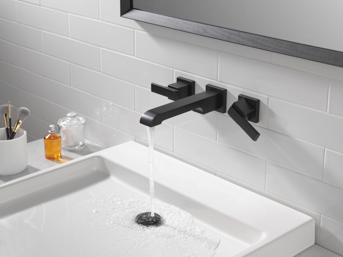 DELTA Ara Two Handle Wall Mount Bathroom Faucet Trim — Matte Black