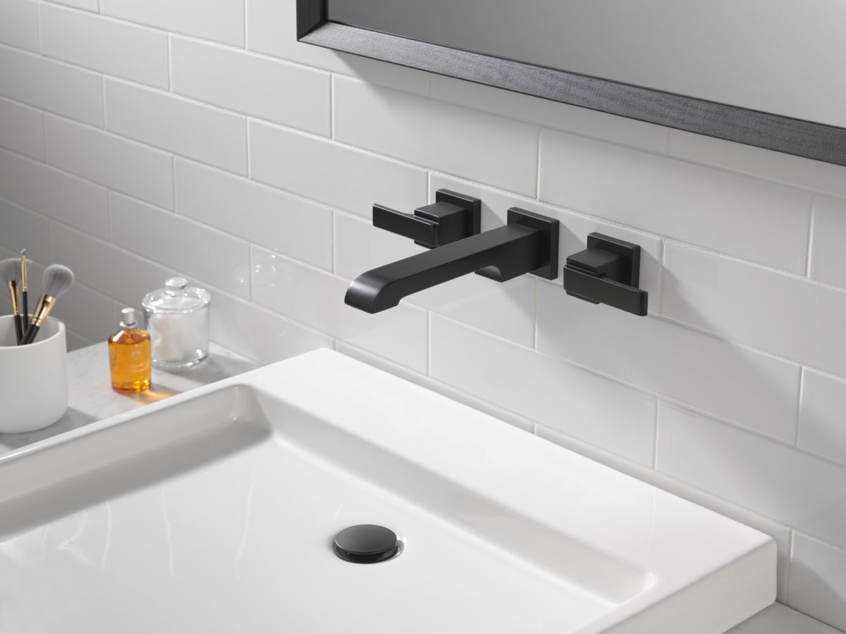 DELTA Ara Two Handle Wall Mount Bathroom Faucet Trim — Matte Black