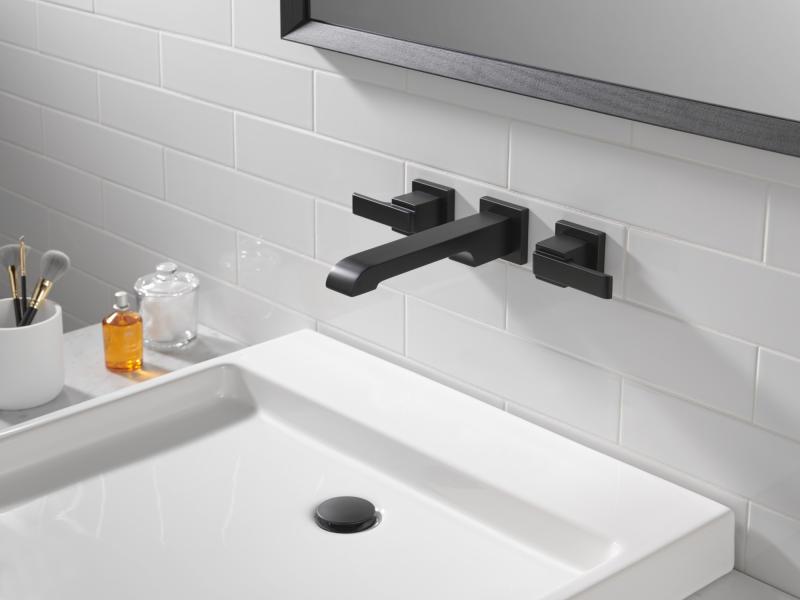 DELTA Ara Two Handle Wall Mount Bathroom Faucet Trim — Matte Black