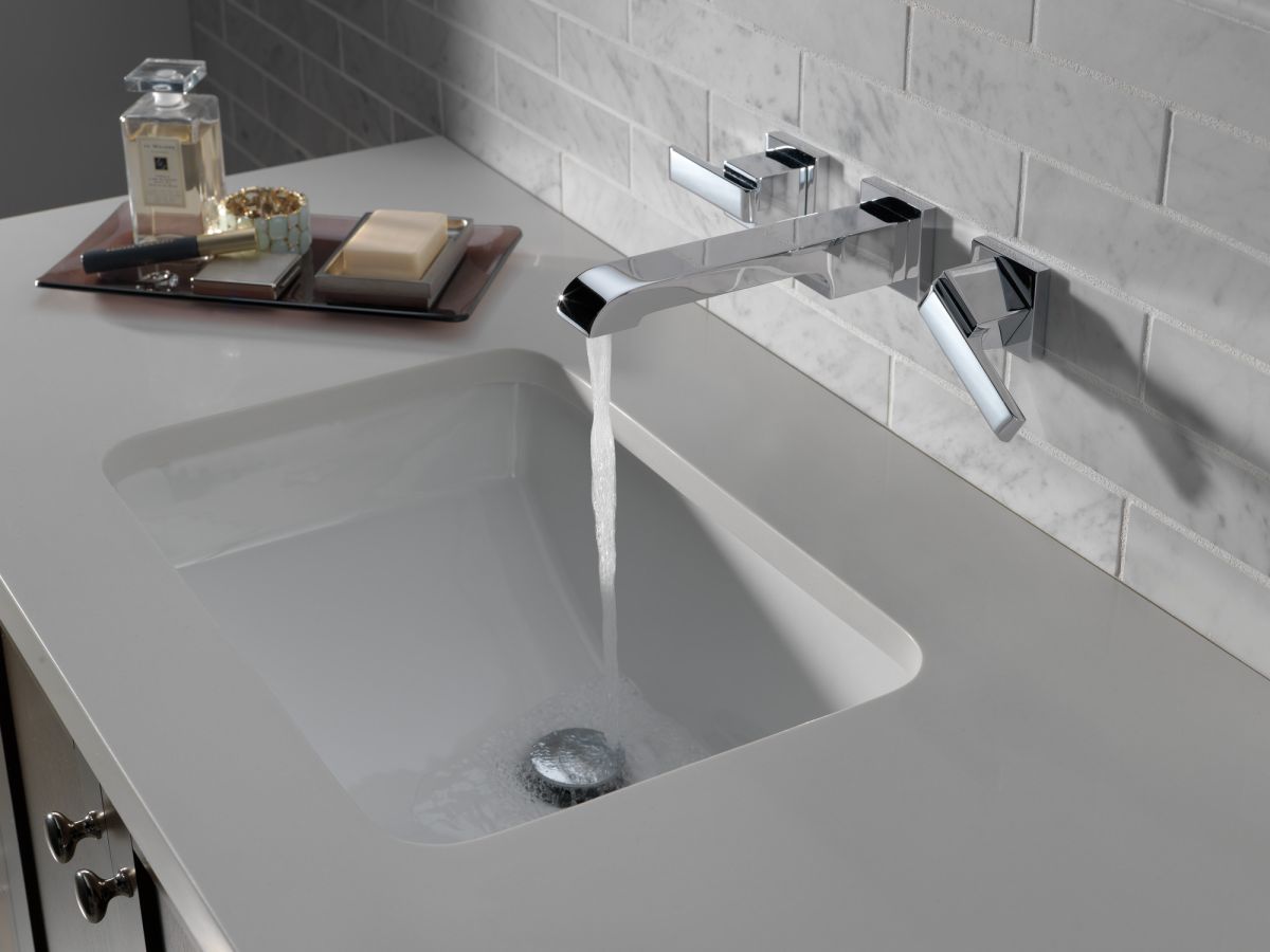 DELTA Ara Two Handle Wall Mount Bathroom Faucet Trim — Chrome