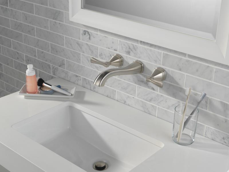 DELTA Stryke Two Handle Wall Mount Bathroom Faucet Trim — Lumicoat® Stainless