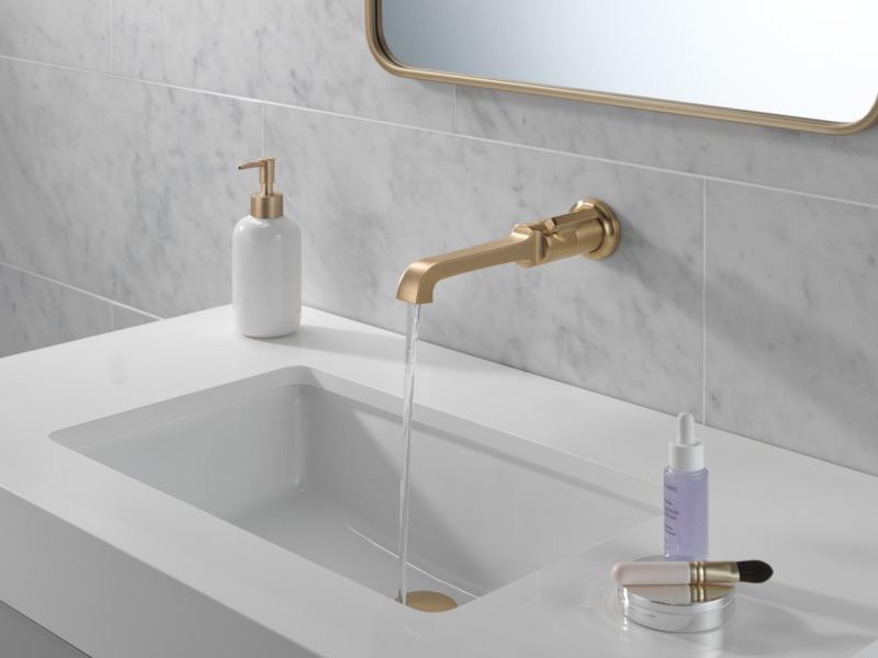 DELTA Tetra Single Handle Wall Mount Bathroom Faucet Trim — Lumicoat® Champagne Bronze