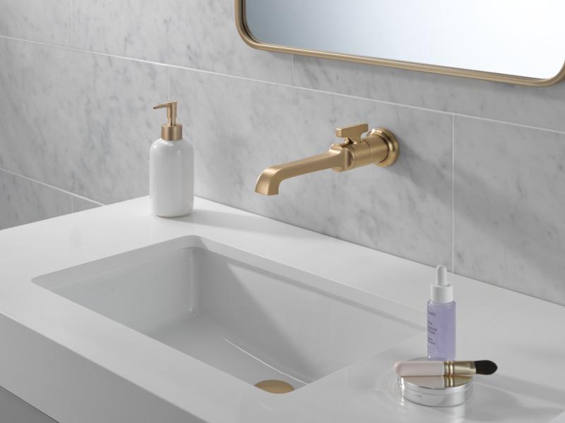 DELTA Tetra Single Handle Wall Mount Bathroom Faucet Trim — Lumicoat® Champagne Bronze