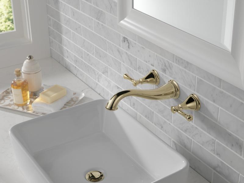 DELTA Cassidy Two Handle Wall Mount Bathroom Faucet Trim — Polished Nickel