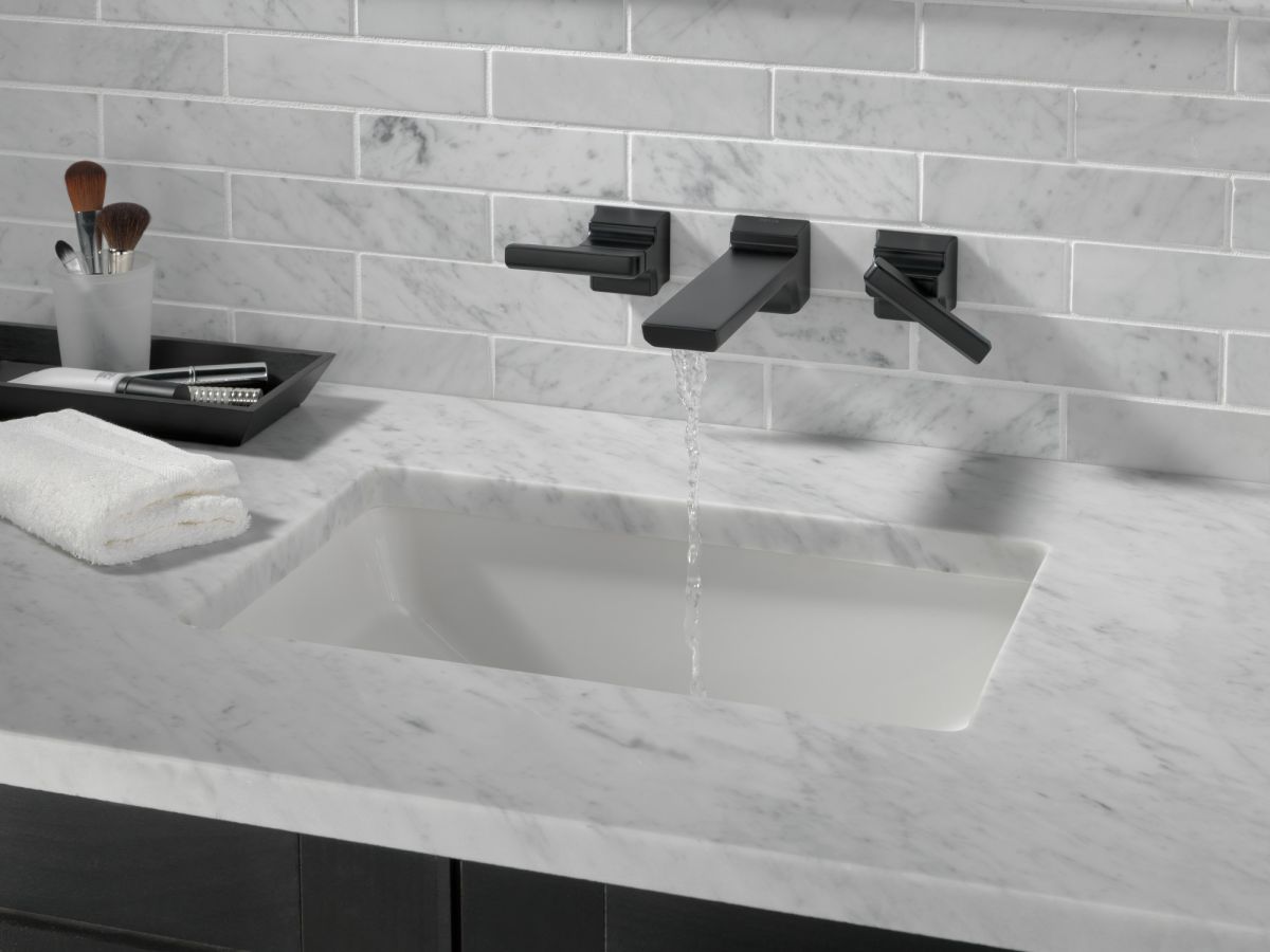 DELTA Pivotal Two-Handle Wall Mount Bathroom Faucet Trim — Matte Black