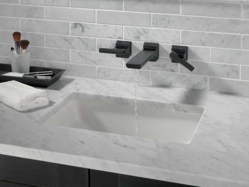 DELTA Pivotal Two-Handle Wall Mount Bathroom Faucet Trim — Matte Black