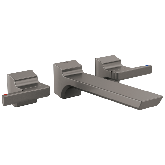 DELTA Pivotal Two Handle Wall Mount Bathroom Faucet Trim — Lumicoat® Black Stainless
