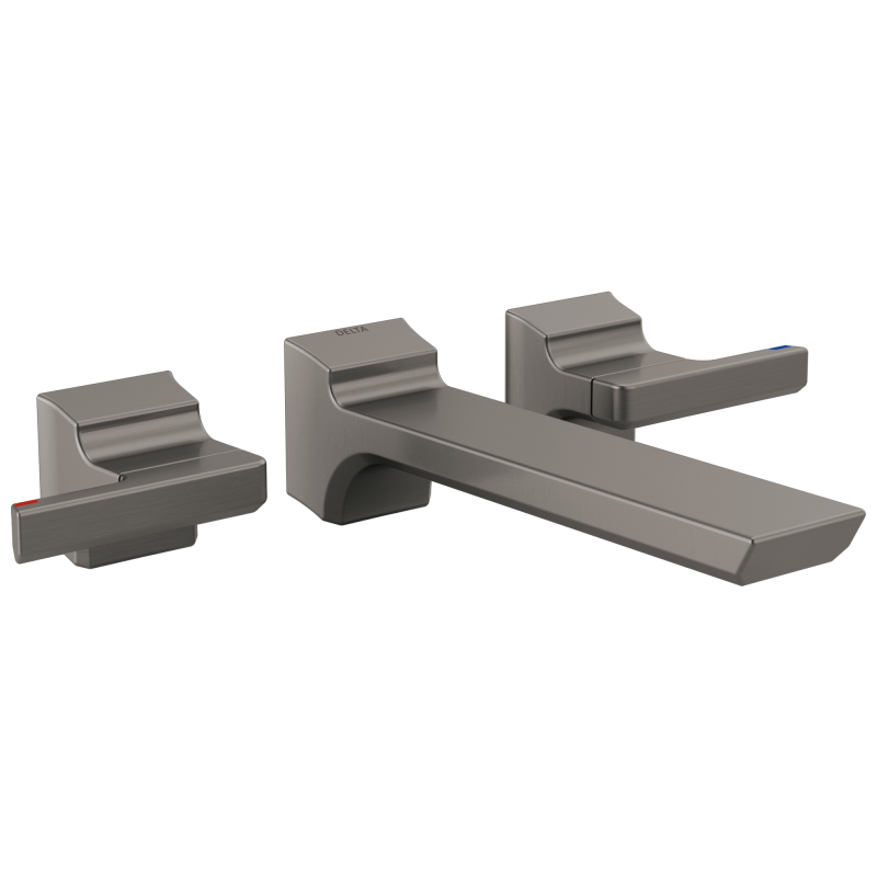 DELTA Pivotal Two Handle Wall Mount Bathroom Faucet Trim — Lumicoat® Black Stainless