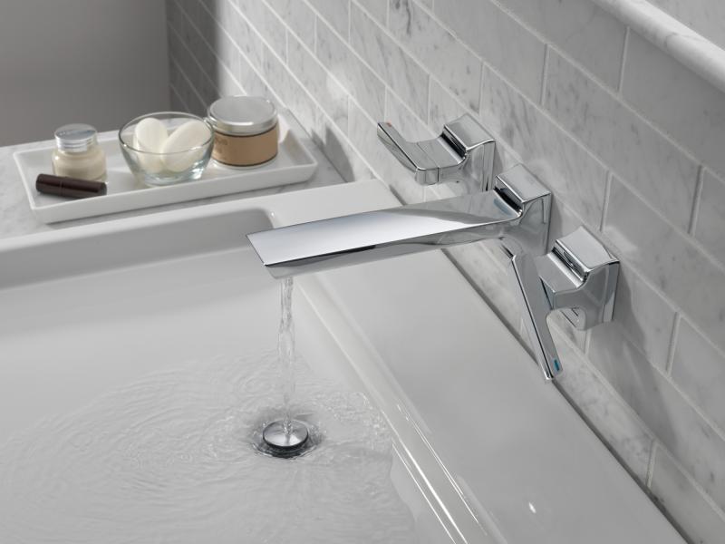 DELTA Pivotal Two Handle Wall Mount Bathroom Faucet Trim — Lumicoat® Chrome