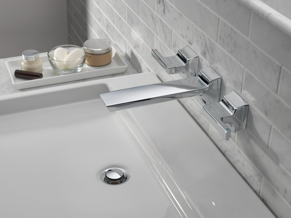 DELTA Pivotal Two Handle Wall Mount Bathroom Faucet Trim — Lumicoat® Chrome