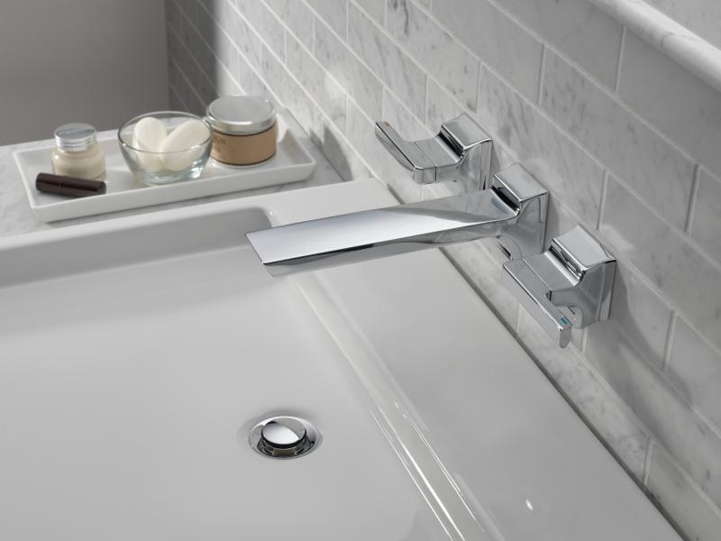 DELTA Pivotal Two Handle Wall Mount Bathroom Faucet Trim — Lumicoat® Chrome