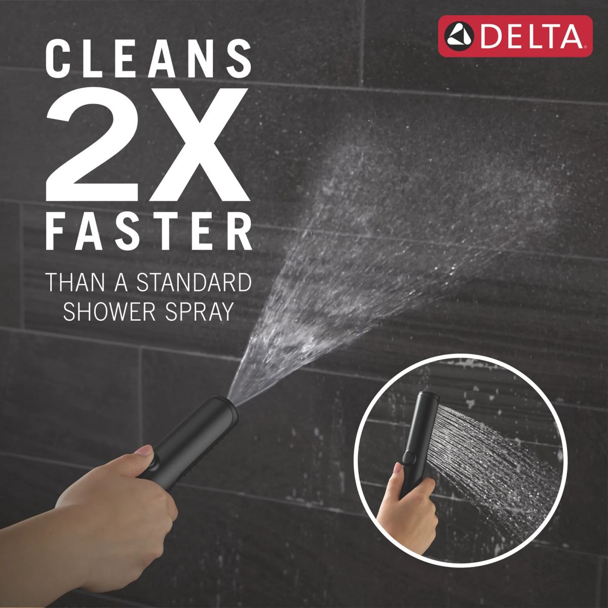 DELTA Bonacci Three Hole Roman Tub Trim with Hand Shower — Matte Black