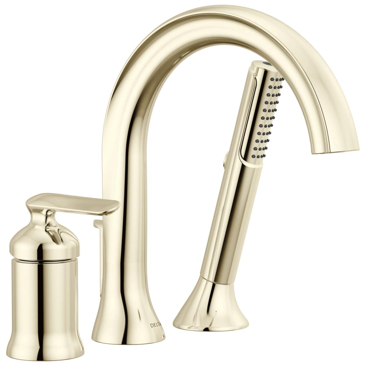 DELTA Bonacci Three Hole Roman Tub Trim with Hand Shower — Lumicoat® Polished Nickel