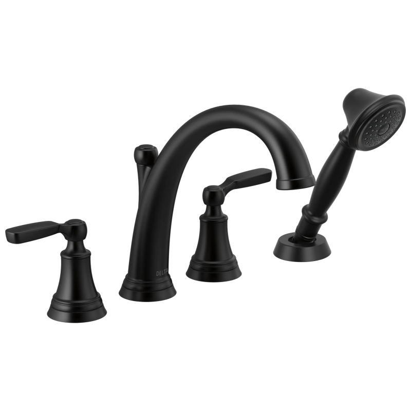 DELTA Woodhurst Roman Tub with Hand Shower Trim — Matte Black