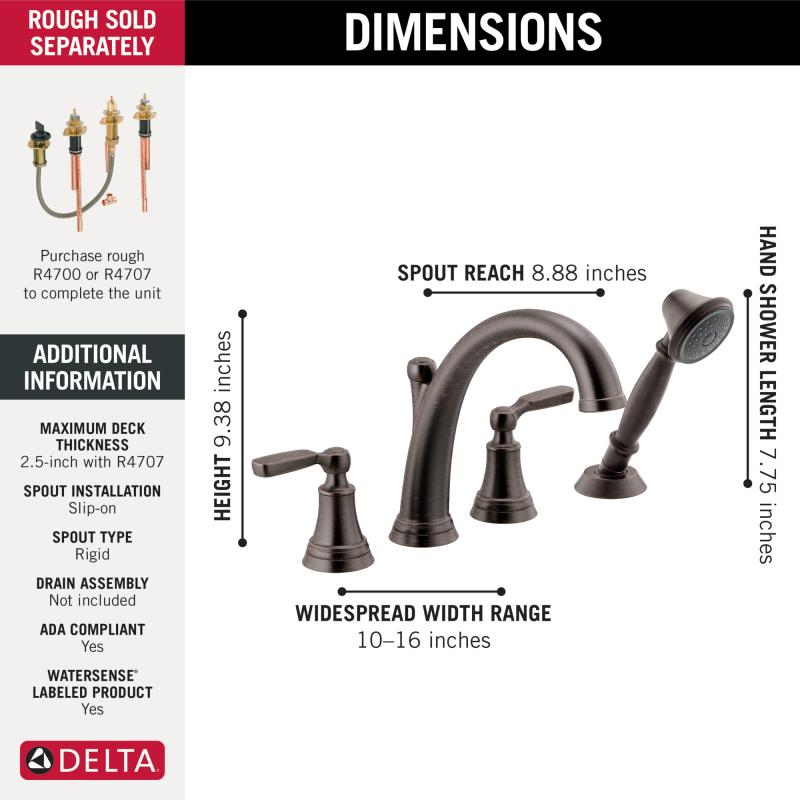 DELTA Woodhurst Roman Tub with Handshower Trim — Venetian Bronze