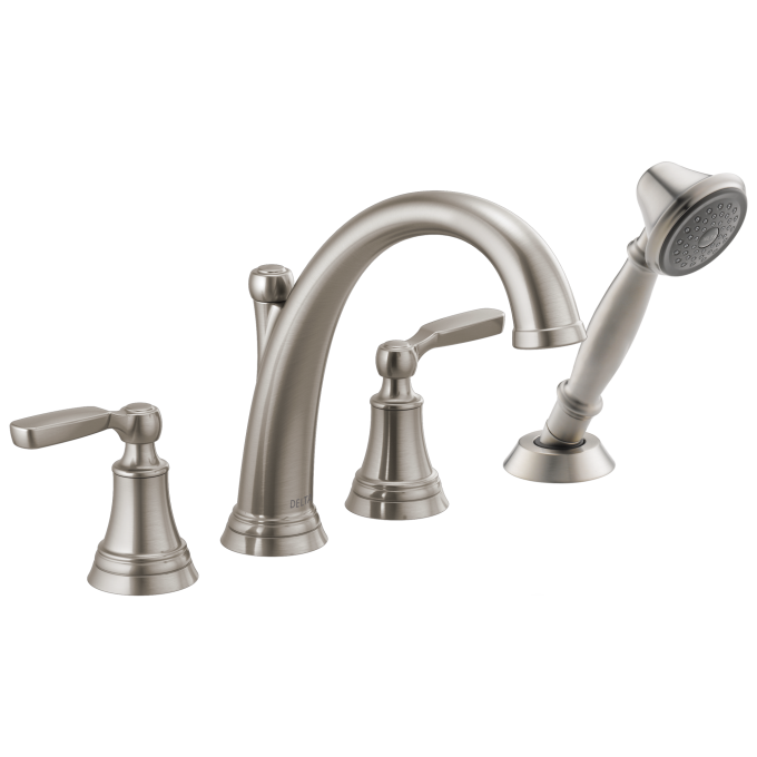 DELTA Woodhurst Roman Tub with Handshower Trim — Stainless