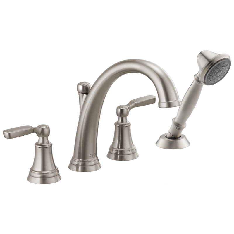 DELTA Woodhurst Roman Tub with Handshower Trim — Stainless