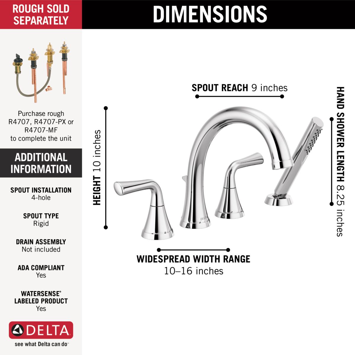 DELTA Kayra Roman Tub Trim with Hand Shower — Chrome