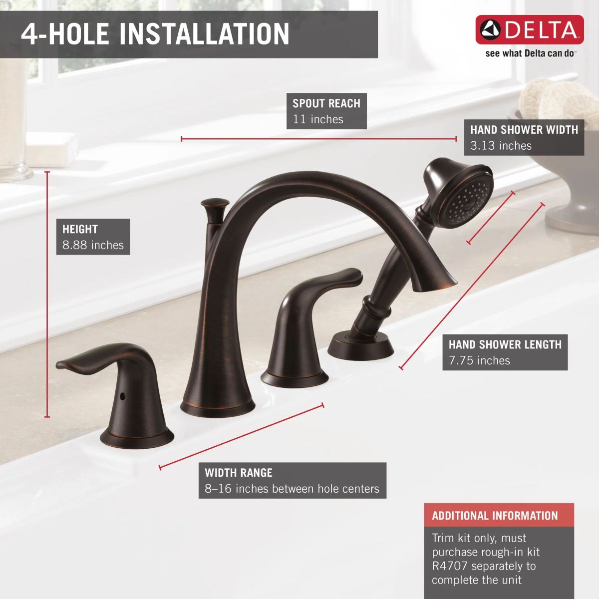 DELTA Lahara Roman Tub with Handshower Trim — Venetian Bronze
