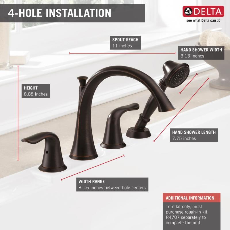 DELTA Lahara Roman Tub with Handshower Trim — Venetian Bronze