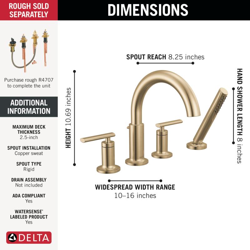 DELTA Altado Roman Tub Trim with Hand Shower — Champagne Bronze