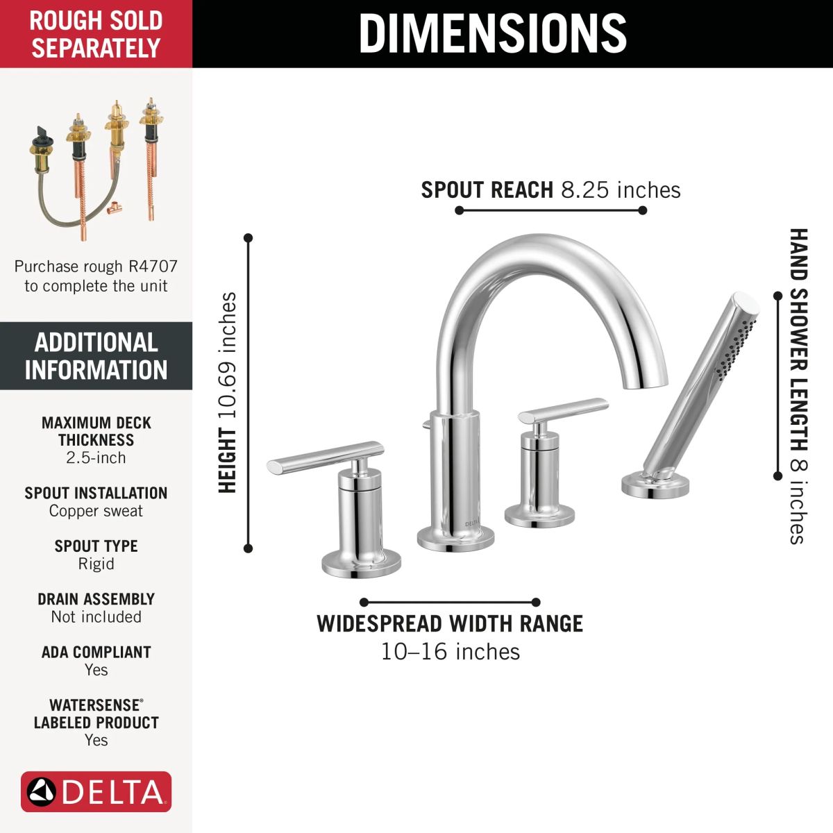 DELTA Altado Roman Tub Trim with Hand Shower — Chrome