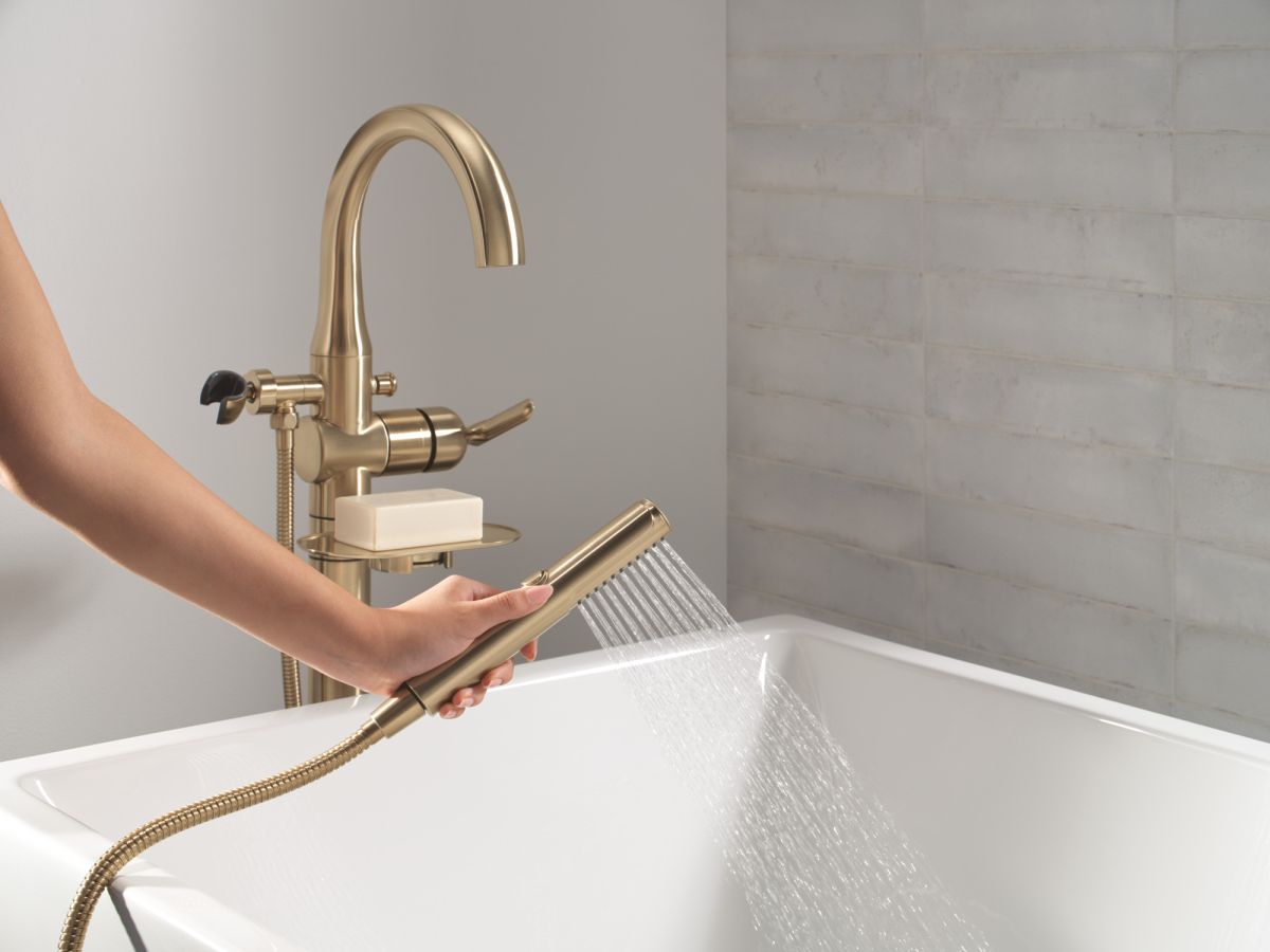 DELTA Bonacci Floor Mount Tub Filler Trim — Lumicoat® Champagne Bronze