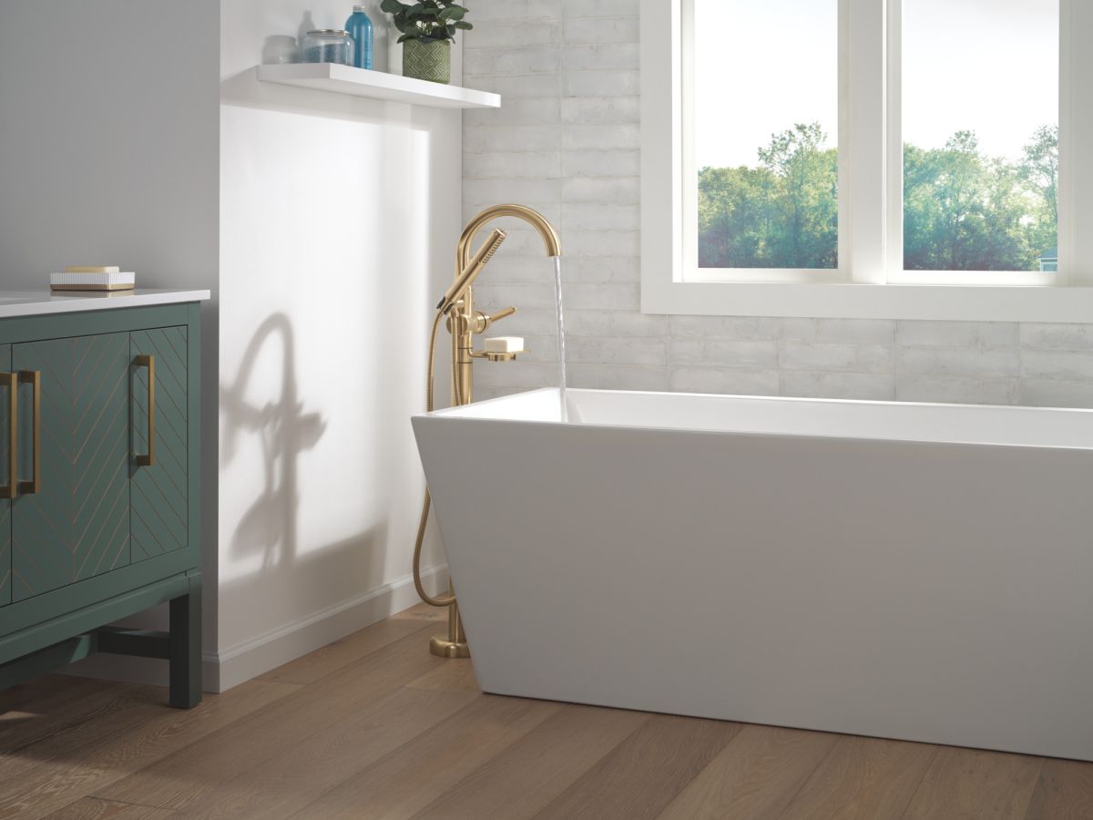 DELTA Bonacci Floor Mount Tub Filler Trim — Lumicoat® Champagne Bronze