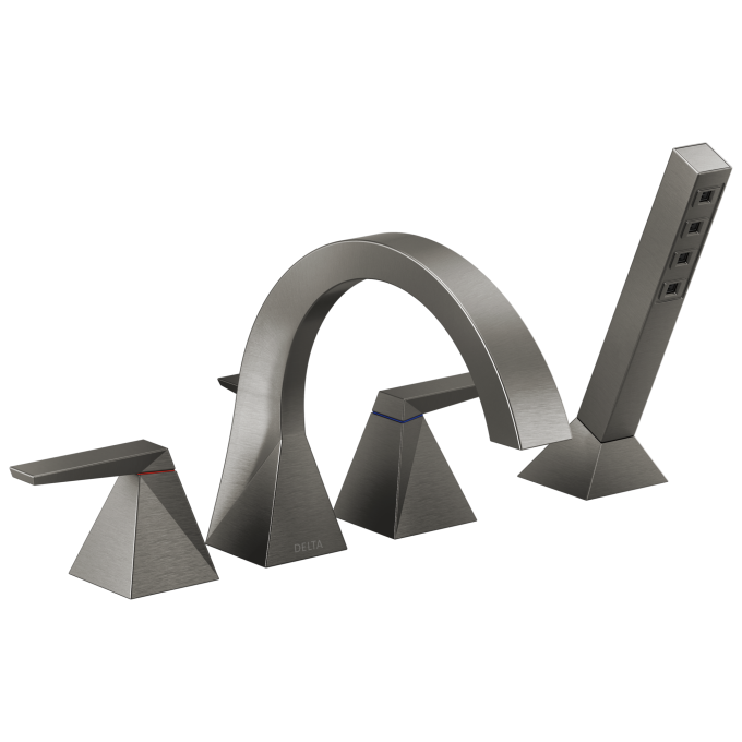 DELTA Trillian Two-Handle Roman Tub Trim with Hand Shower — Lumicoat® Black Stainless